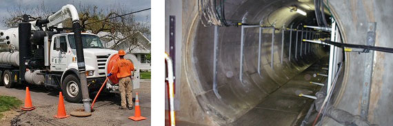 Workers cleaning a manhole