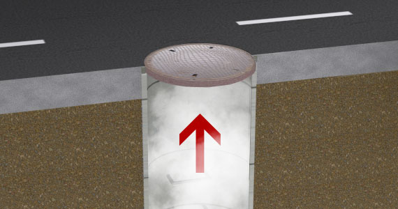 Concentration of gas inside the sewage infrastructure